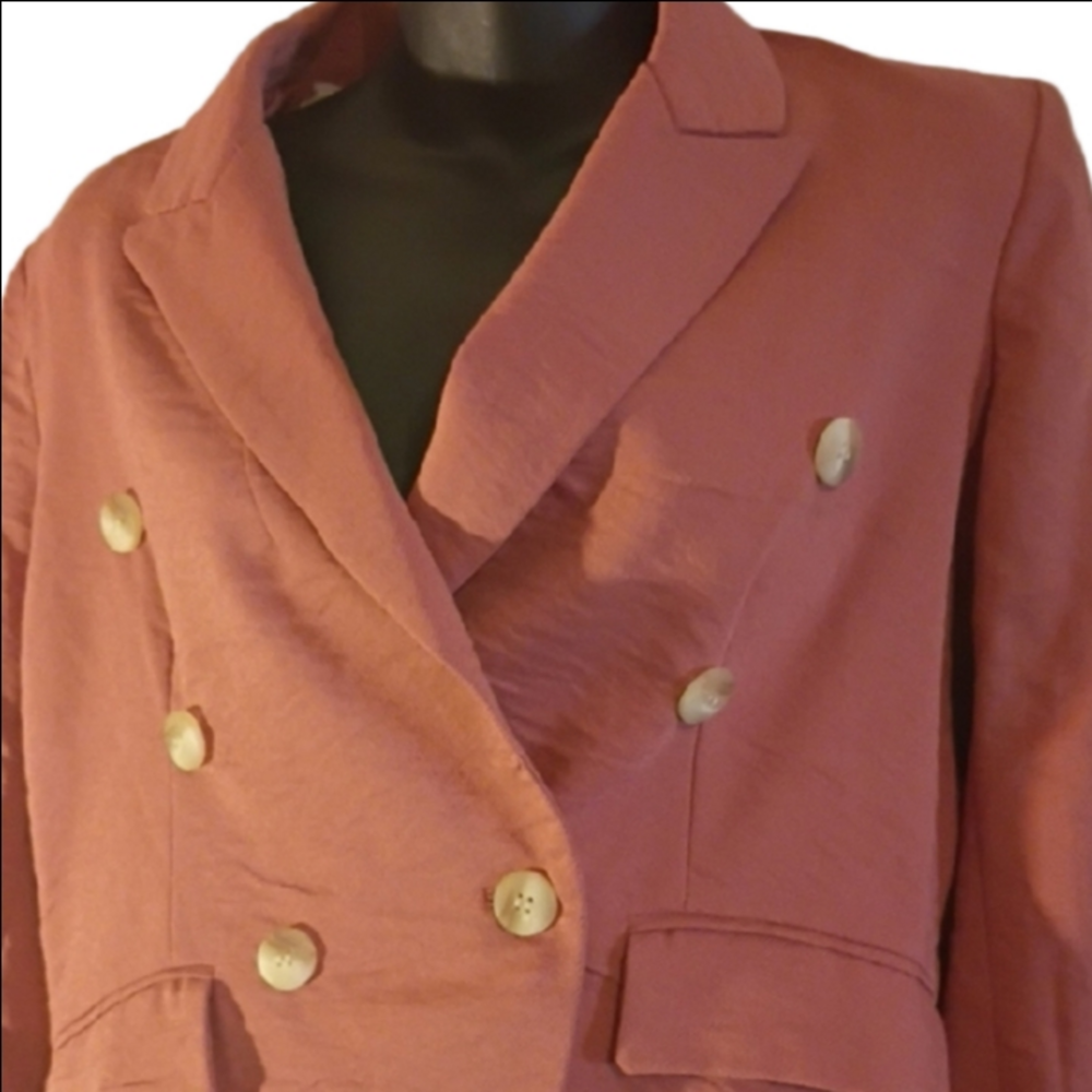 NWT Bishop + young ( Anthropologie)  Double-Breasted Rosey/ Salmon  Blazer. - Picture 3 of 11
